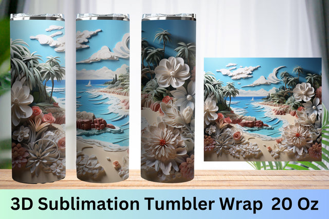 3d tumbler wrap beach | 3d Beach Tumbler Wrap Sublimation FloridPrintables 