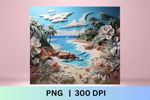 3d tumbler wrap beach | 3d Beach Tumbler Wrap Sublimation FloridPrintables 