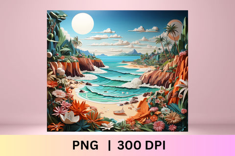 3d tumbler wrap beach | 3d Beach Tumbler Wrap | Summer Sublimation FloridPrintables 