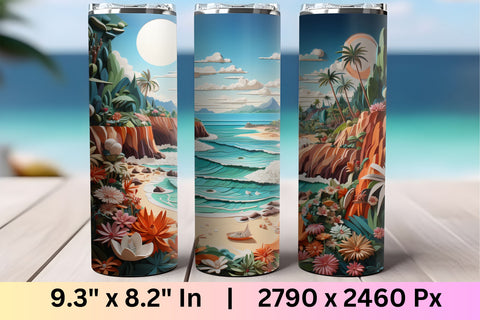 3d tumbler wrap beach | 3d Beach Tumbler Wrap | Summer Sublimation FloridPrintables 