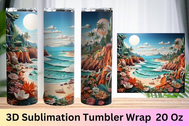 3d tumbler wrap beach | 3d Beach Tumbler Wrap | Summer Sublimation FloridPrintables 