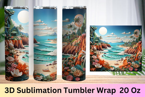 3d tumbler wrap beach | 3d Beach Tumbler Wrap | Summer Sublimation FloridPrintables 