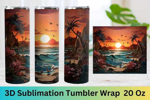 3d tumbler wrap beach | 3d Summer Sublimation Wrap | Summer Sublimation FloridPrintables 