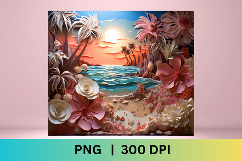 3d tumbler wrap beach | 3d tumbler wrap ocean| PNG | Summer Sublimation FloridPrintables 