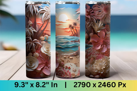 3d tumbler wrap beach | 3d tumbler wrap ocean| PNG | Summer Sublimation FloridPrintables 