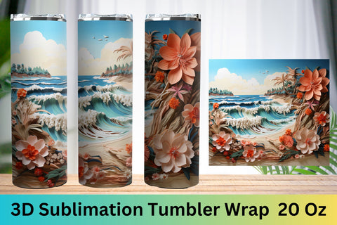 3d tumbler wrap beach | 3d tumbler wrap sublimation | Summer Sublimation FloridPrintables 