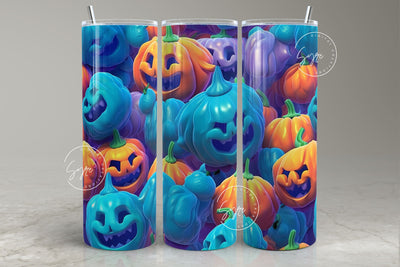 3D Tumbler Wrap, Bright Colorful Halloween Pumpkins, Seamless Sublimation Design, 20 oz Skinny Tumbler, 3D Pumpkin Tumbler PNG, Digital File Sublimation Syre Digital Creations 