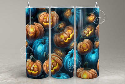 3D Tumbler Wrap, Bright Colorful Halloween Pumpkins, Seamless Sublimation Design, 20 oz Skinny Tumbler, 3D Pumpkin Tumbler PNG, Digital File Sublimation Syre Digital Creations 