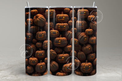 3D Tumbler Wrap, Halloween Pumpkin, Creepy, Spooky, Seamless Sublimation Design, 20 oz Skinny Tumbler, 3D Pumpkin Tumbler PNG, Digital File Sublimation Syre Digital Creations 