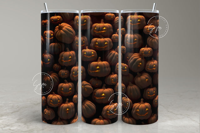 3D Tumbler Wrap, Halloween Pumpkin, Creepy, Spooky, Seamless Sublimation Design, 20 oz Skinny Tumbler, 3D Pumpkin Tumbler PNG, Digital File Sublimation Syre Digital Creations 