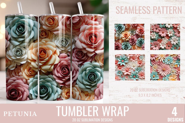 3D Tumbler Wrap Seamless Pattern | 20oz Sublimation Tumbler Sublimation Petunia Digital Design 