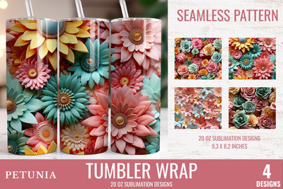 3D Tumbler Wrap Seamless Pattern | 20oz Sublimation Tumbler Sublimation Petunia Digital Design 