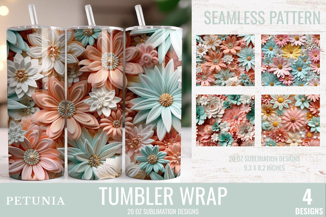 3D Tumbler Wrap Seamless Pattern | 20oz Sublimation Tumbler Sublimation Petunia Digital Design 