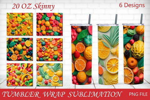 3d tumbler wrap sublimation with fruits, Summer 20 oz skinny tumbler wrap Sublimation AnastasiyaArtDesign 