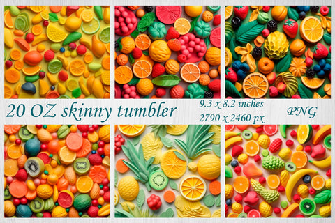 3d tumbler wrap sublimation with fruits, Summer 20 oz skinny tumbler wrap Sublimation AnastasiyaArtDesign 