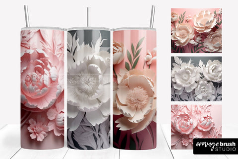 3D Tumbler Wrap With Flowers Sublimation Designs Sublimation OrangeBrushStudio 