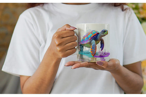 3D Turtle Splash art Mug Wrap | Sublimation Coffee Cup Sublimation artnoy 