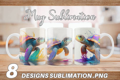 3D Turtle Splash art Mug Wrap | Sublimation Coffee Cup Sublimation artnoy 