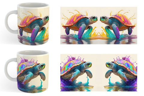 3D Turtle Splash art Mug Wrap | Sublimation Coffee Cup Sublimation artnoy 