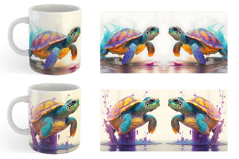 3D Turtle Splash art Mug Wrap | Sublimation Coffee Cup Sublimation artnoy 