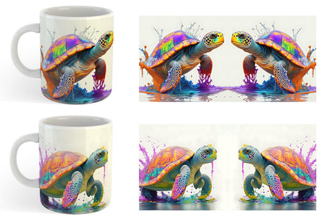 3D Turtle Splash art Mug Wrap | Sublimation Coffee Cup Sublimation artnoy 
