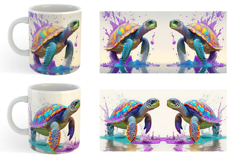 3D Turtle Splash art Mug Wrap | Sublimation Coffee Cup Sublimation artnoy 