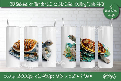 3d Turtle tumbler Bundle Sea Turtle sublimation tumbler 3d Quilling tumbler 3D Tumbler 20 Oz sublimation design Sublimation Createya Design 