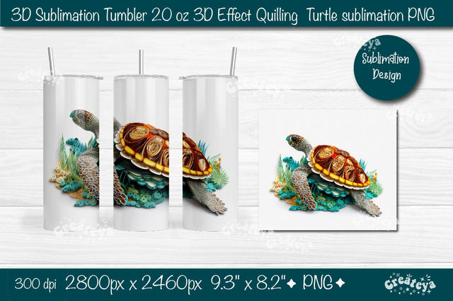 3d Turtle tumbler Turtle sublimation tumbler 3d Quilling tumbler 3D Tumbler 20 Oz sublimation design Sublimation Createya Design 