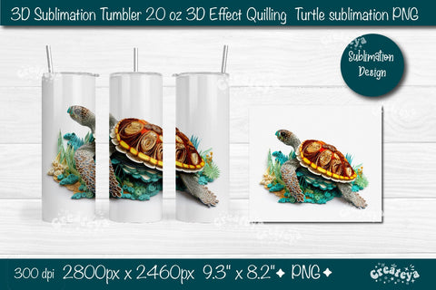 3d Turtle tumbler Turtle sublimation tumbler 3d Quilling tumbler 3D Tumbler 20 Oz sublimation design Sublimation Createya Design 