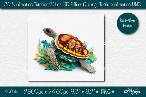 3d Turtle tumbler Turtle sublimation tumbler 3d Quilling tumbler 3D Tumbler 20 Oz sublimation design Sublimation Createya Design 