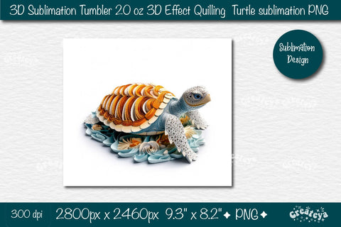 3d Turtle tumbler Turtle sublimation tumbler 3d Quilling tumbler 3D Tumbler 20 Oz sublimation design Sublimation Createya Design 