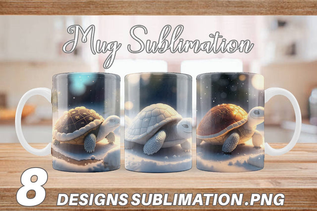 3D Turtle white Christmas snow Mug Wrap | Sublimation Coffee Cup Sublimation artnoy 