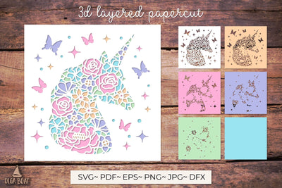 3d Unicorn card Layered papercut cutting file 3D Paper Olga Boat Design 