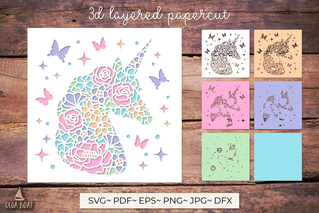 3d Unicorn card Layered papercut cutting file 3D Paper Olga Boat Design 