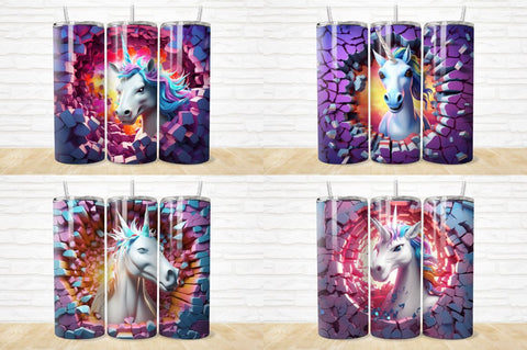 3D Unicorn Cracked Hole Tumbler Bundle Sublimation Regulrcrative 