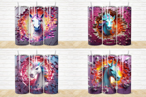 3D Unicorn Cracked Hole Tumbler Bundle Sublimation Regulrcrative 