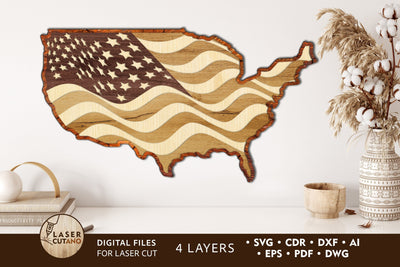 3D USA Map 4th of JULY Multilayer Laser Cut Files, Mandala, 3D Designs, and for Paper Craft and Cricut SVG LaserCutano 