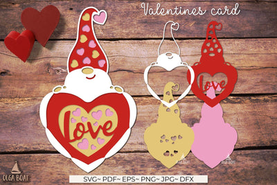 3d Valentine gnome card | Valentines card template SVG Olga Boat Design 