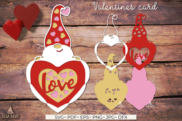 3d Valentine gnome card | Valentines card template SVG Olga Boat Design 