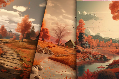 3D Vintage Fall Landscape Bundle Sublimation Regulrcrative 