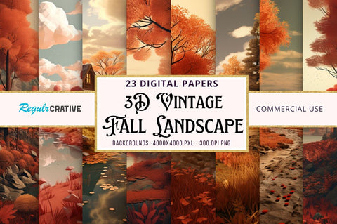 3D Vintage Fall Landscape Bundle Sublimation Regulrcrative 