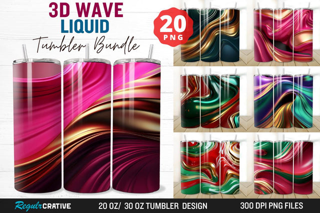 3D Wave Liquid Tumbler Bundle Sublimation Regulrcrative 