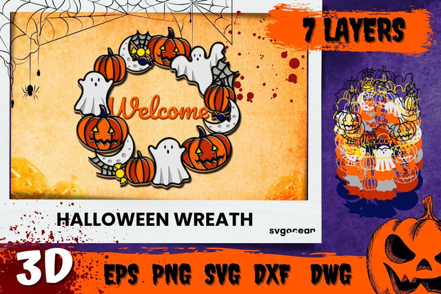 3D Welcome Halloween Wreath Svg SVG SvgOcean 