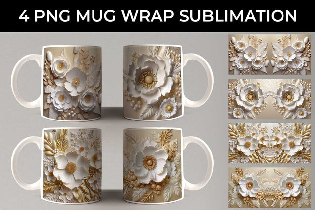 3D white Anemone Flowers Mug Sublimation PNG Bundle Free For Commercial Use Sublimation Sintegra 