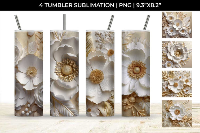 3D white Anemone Flowers Tumbler Wrap 20 oz Sublimation PNG Bundle Free For Commercial Use Sublimation Sintegra 