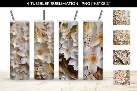 3D white Azalea Flowers Tumbler Wrap 20 oz Sublimation PNG Bundle Free For Commercial Use Sublimation Sintegra 