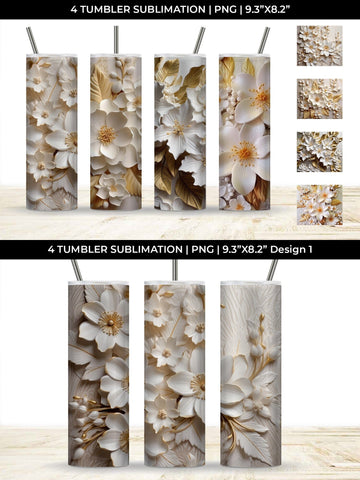 3D white Azalea Flowers Tumbler Wrap 20 oz Sublimation PNG Bundle Free For Commercial Use Sublimation Sintegra 