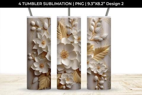 3D white Azalea Flowers Tumbler Wrap 20 oz Sublimation PNG Bundle Free For Commercial Use Sublimation Sintegra 