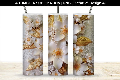 3D white Azalea Flowers Tumbler Wrap 20 oz Sublimation PNG Bundle Free For Commercial Use Sublimation Sintegra 