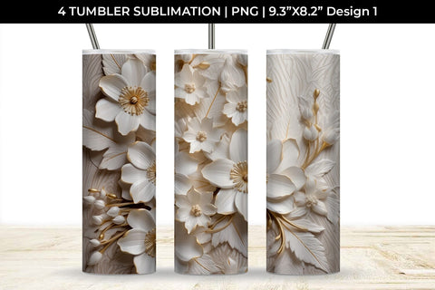3D white Azalea Flowers Tumbler Wrap 20 oz Sublimation PNG Bundle Free For Commercial Use Sublimation Sintegra 